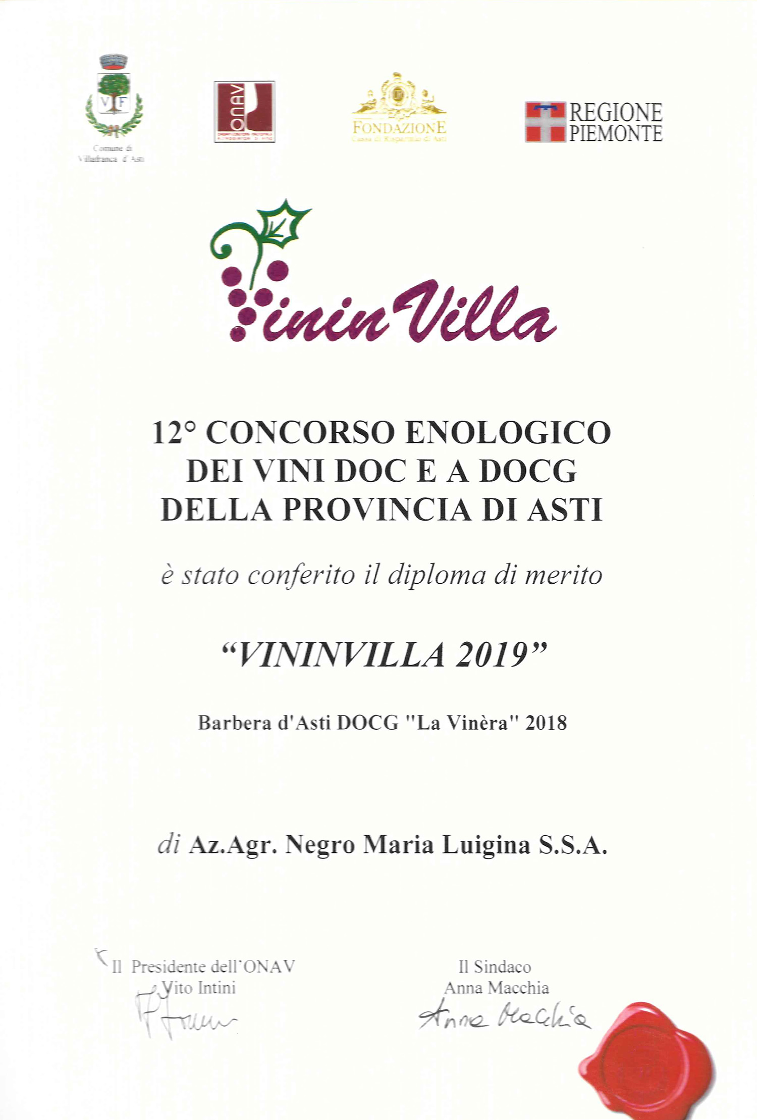 Vininvilla 2019 - Barbera d'Asti D.O.C.G. "La Vinèra" 2018.