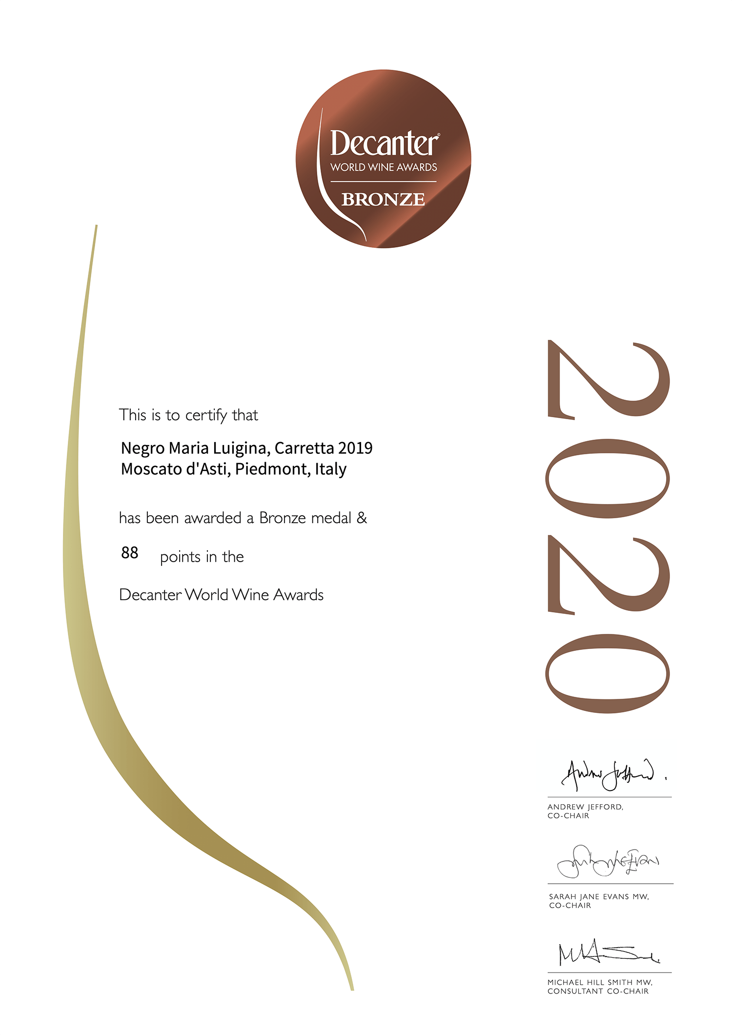 Decanter Bronze 2020 Moscato d'Asti Carretta 2019