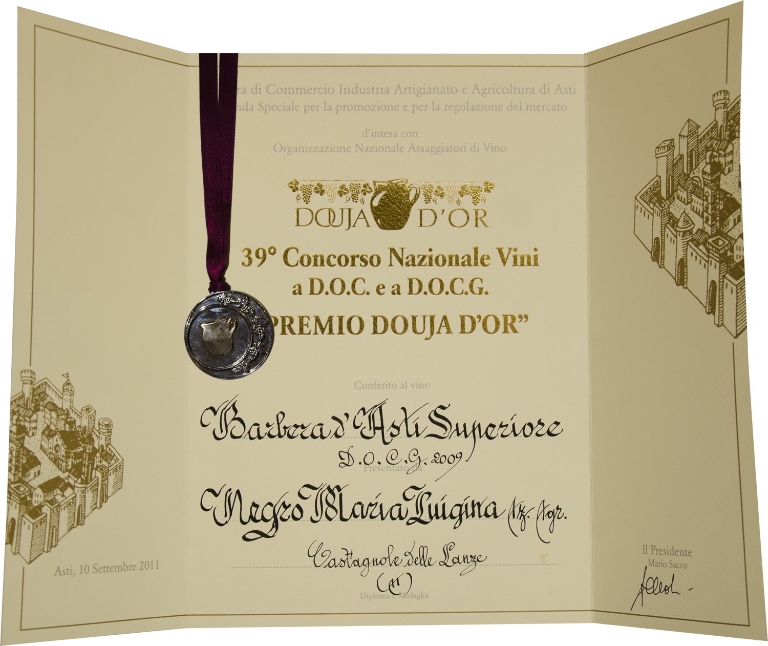 "Premio Douja d'Or" 2011 - Barbera d'Asti Superiore D.O.C.G. 2009.
