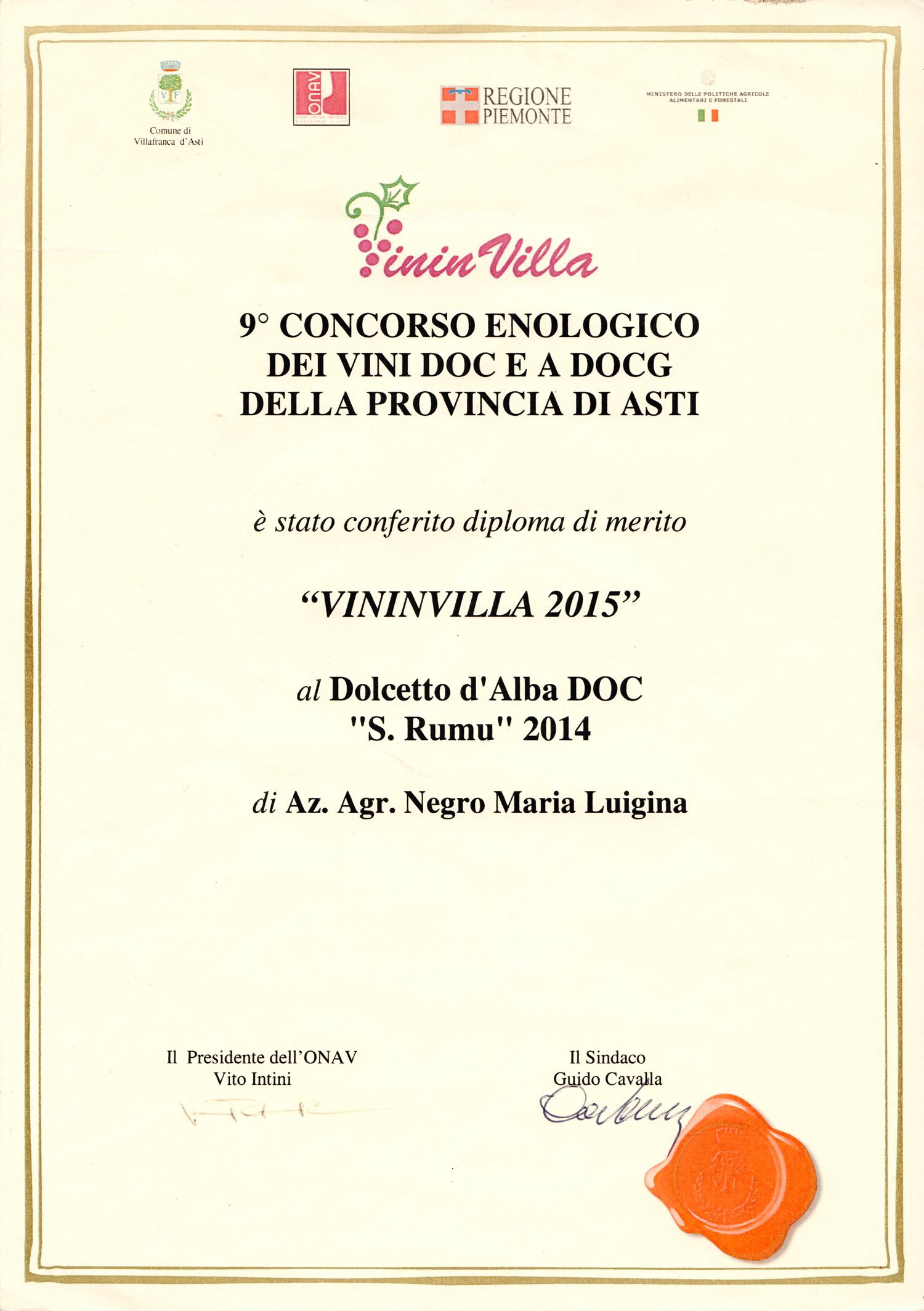 VininVilla 2015 - Dolcetto d'Alba D.O.C. "S. Rumu" 2014.