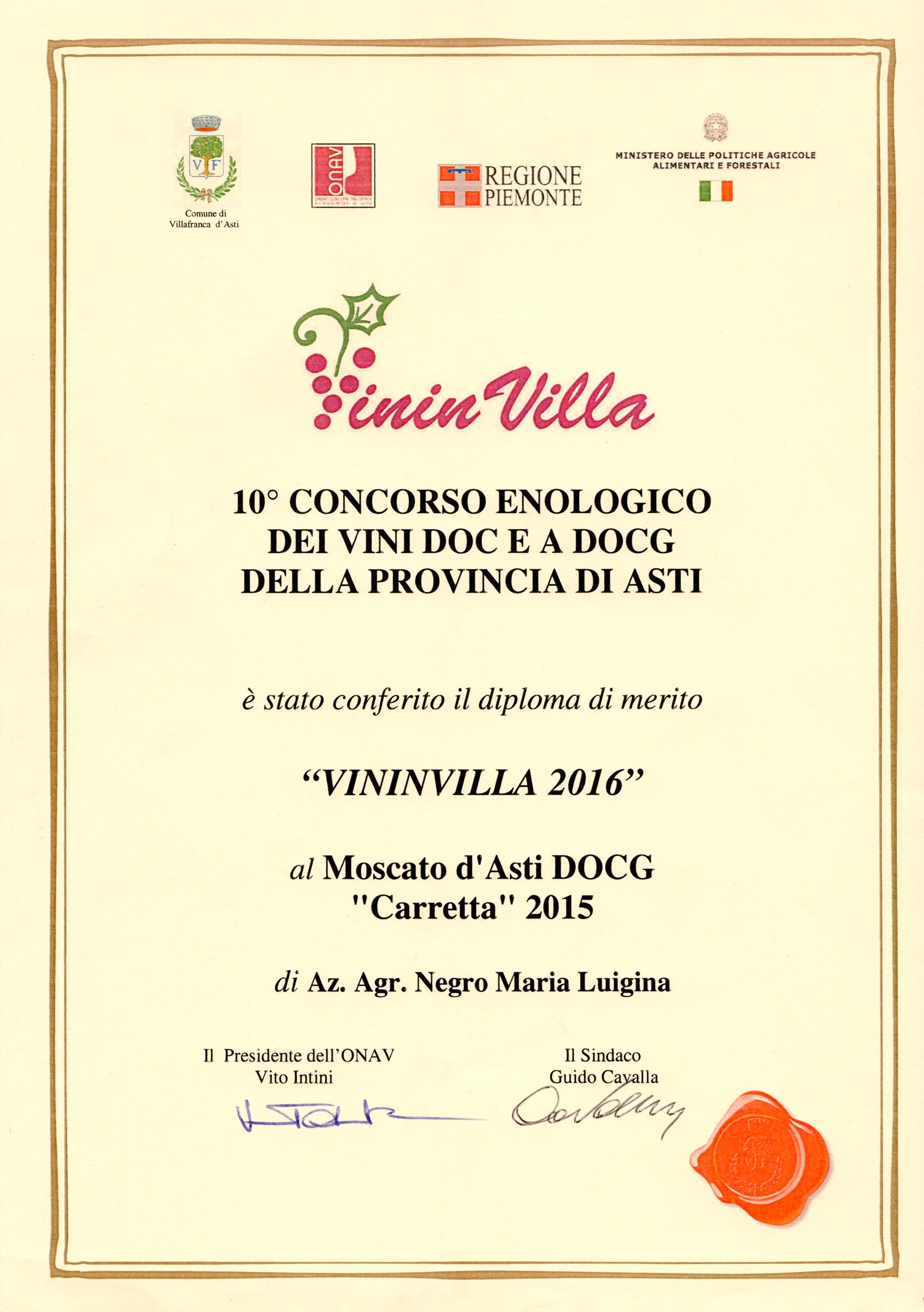 VininVilla 2016 - Moscato d'Asti D.O.C.G. "Carretta" 2015.