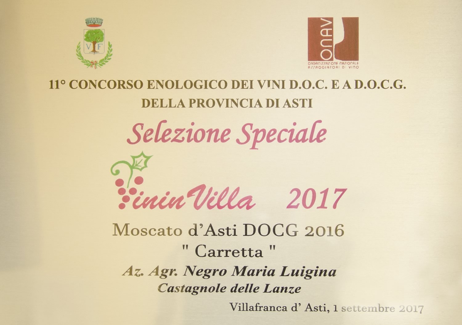 VininVilla 2017 - Moscasto d'Asti D.O.C.G. 2016 "Carretta".